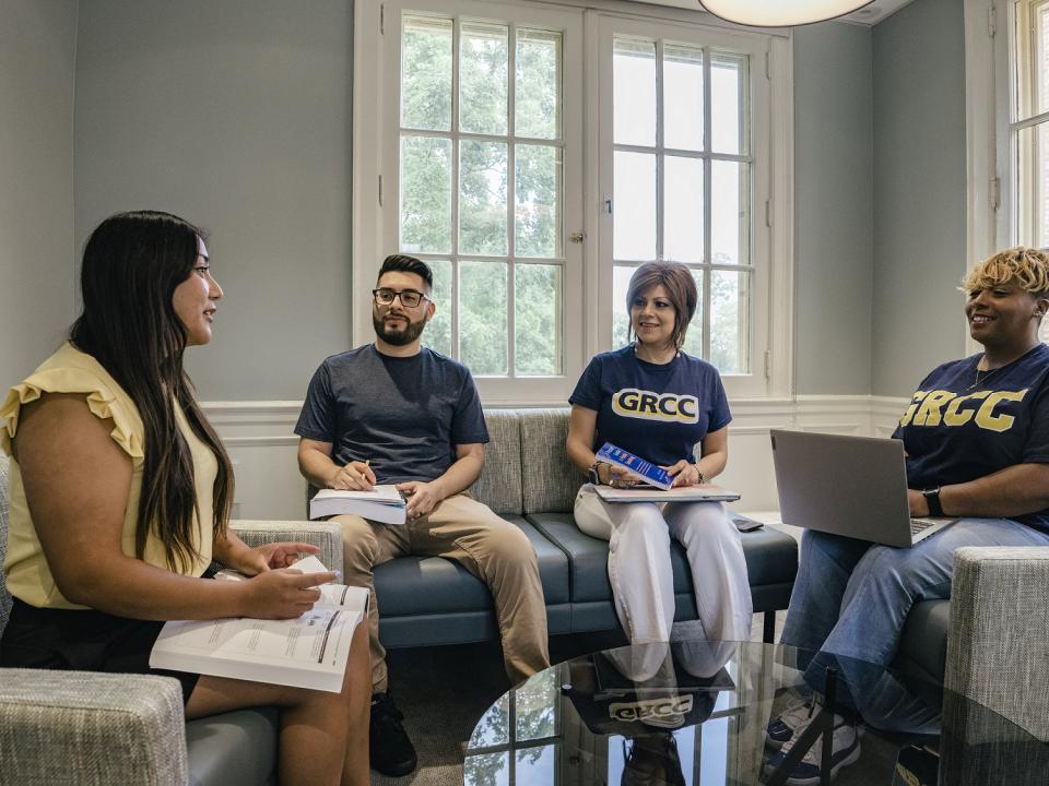 Students talking in Ender Hall