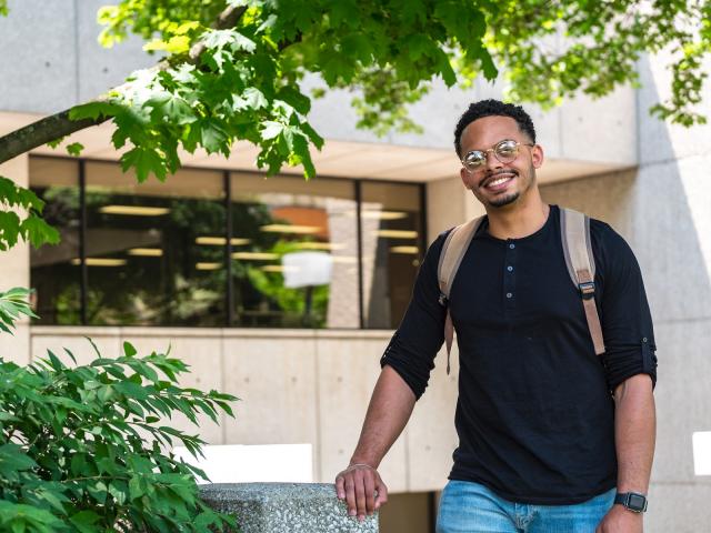 GRCC student standing outside the libra